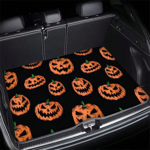 Halloween Pumpkin Car Trunk Mat For Suv Hatchback Cargo Liner Protective Floor Cover With Jack O Lantern Design