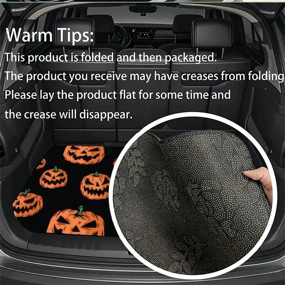Halloween Pumpkin Car Trunk Mat For Suv Hatchback Cargo Liner Protective Floor Cover With Jack O Lantern Design