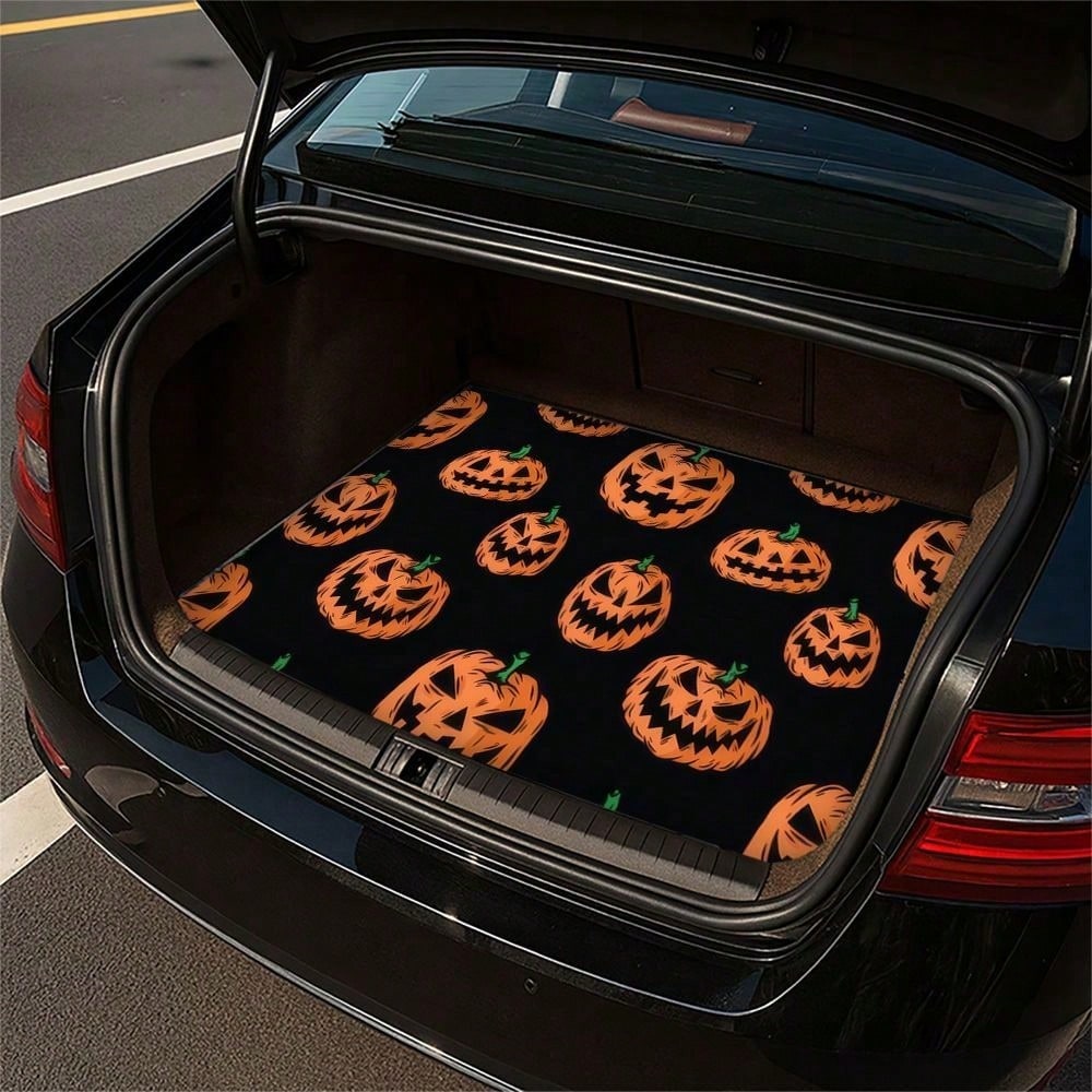 Halloween Pumpkin Car Trunk Mat For Suv Hatchback Cargo Liner Protective Floor Cover With Jack O Lantern Design