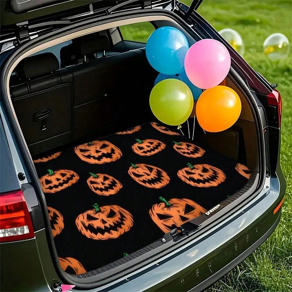 Halloween Pumpkin Car Trunk Mat For Suv Hatchback Cargo Liner Protective Floor Cover With Jack O Lantern Design
