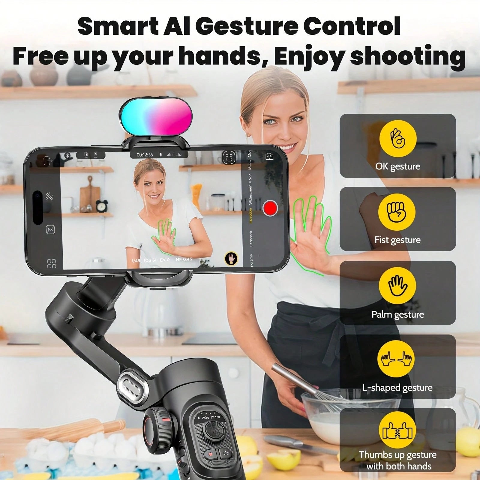 Handheld 3 Axis Anti-Shake Shooting Stand (1 Count), Rotating Automatic Face Tracking Stabilizer For Live Video, Phone Accessories, Content Creator Tools Compatible With Iphone Android Phone For Summe