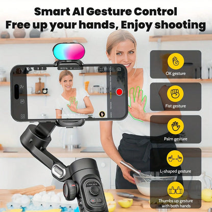 Handheld 3 Axis Anti-Shake Shooting Stand (1 Count), Rotating Automatic Face Tracking Stabilizer For Live Video, Phone Accessories, Content Creator Tools Compatible With Iphone Android Phone For Summe