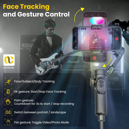 Handheld 3 Axis Anti-Shake Shooting Stand (1 Count), Rotating Automatic Face Tracking Stabilizer For Live Video, Phone Accessories, Content Creator Tools Compatible With Iphone Android Phone For Summe
