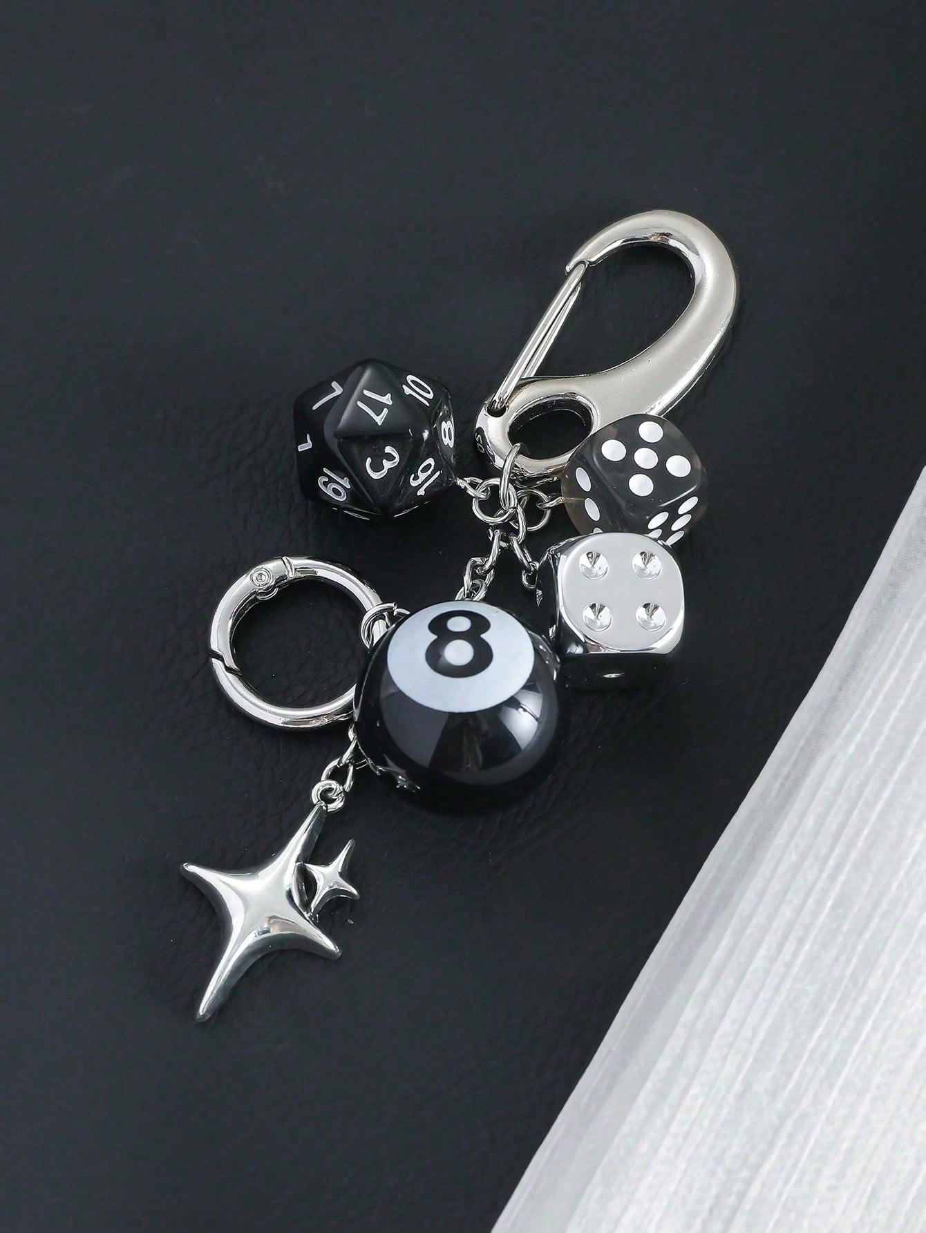 Handmade Y2K Style Destiny Dice Keychain With 8 Ball Pendant- Unisex Subculture Bag Charm & Fashion Accessory Cross