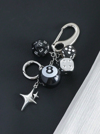 Handmade Y2K Style Destiny Dice Keychain With 8 Ball Pendant- Unisex Subculture Bag Charm & Fashion Accessory Cross