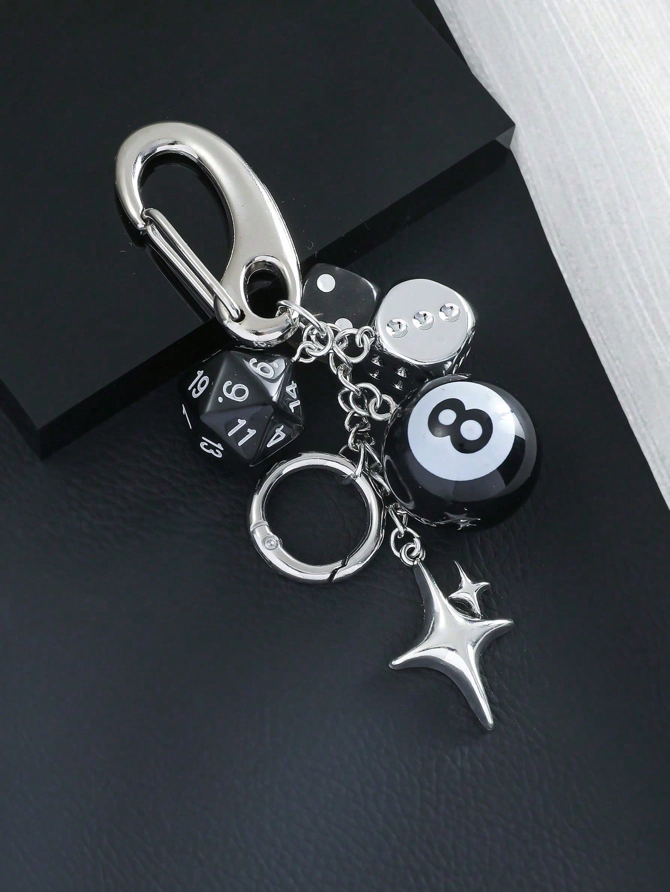 Handmade Y2K Style Destiny Dice Keychain With 8 Ball Pendant- Unisex Subculture Bag Charm & Fashion Accessory Cross