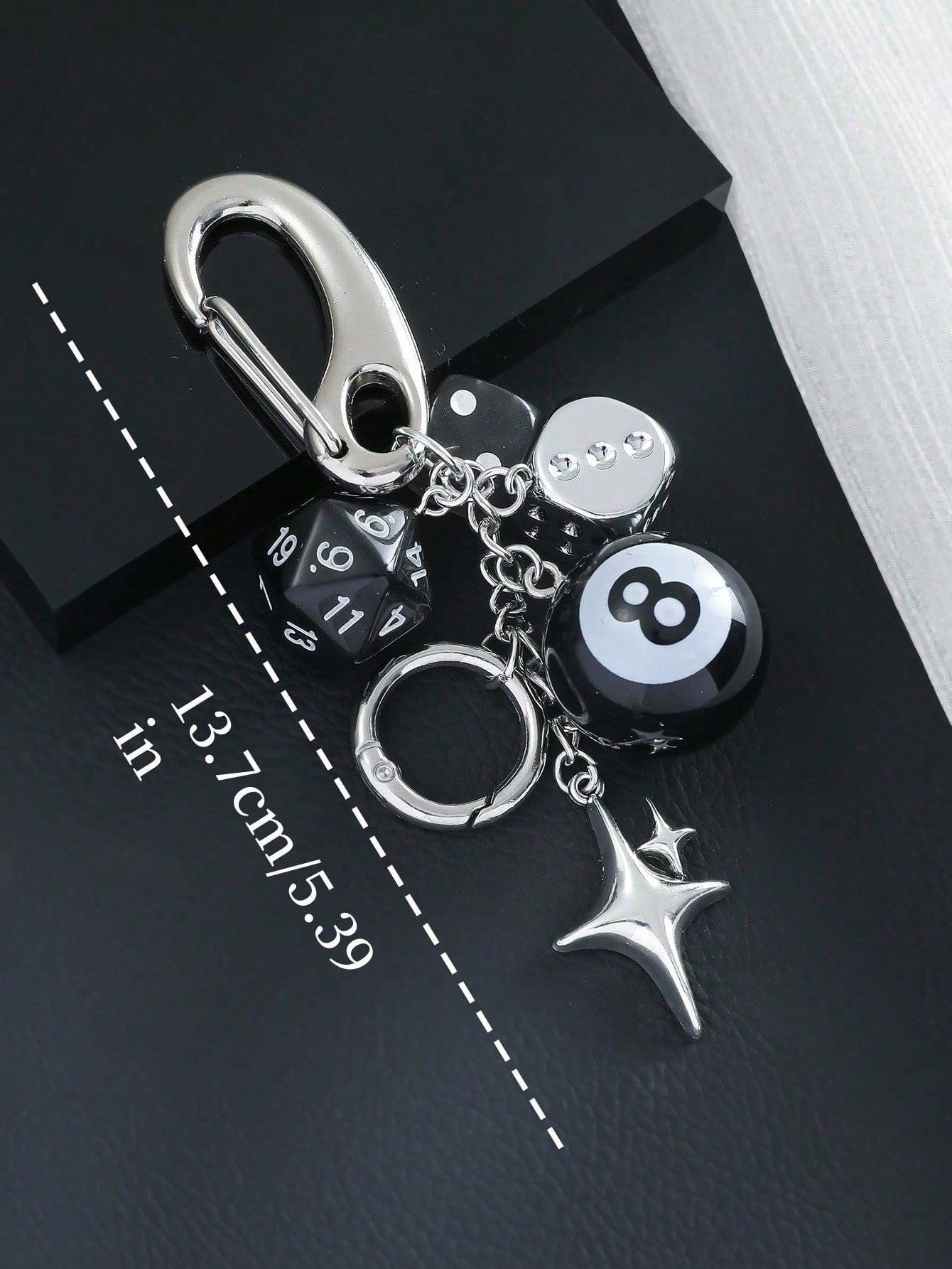 Handmade Y2K Style Destiny Dice Keychain With 8 Ball Pendant- Unisex Subculture Bag Charm & Fashion Accessory Cross