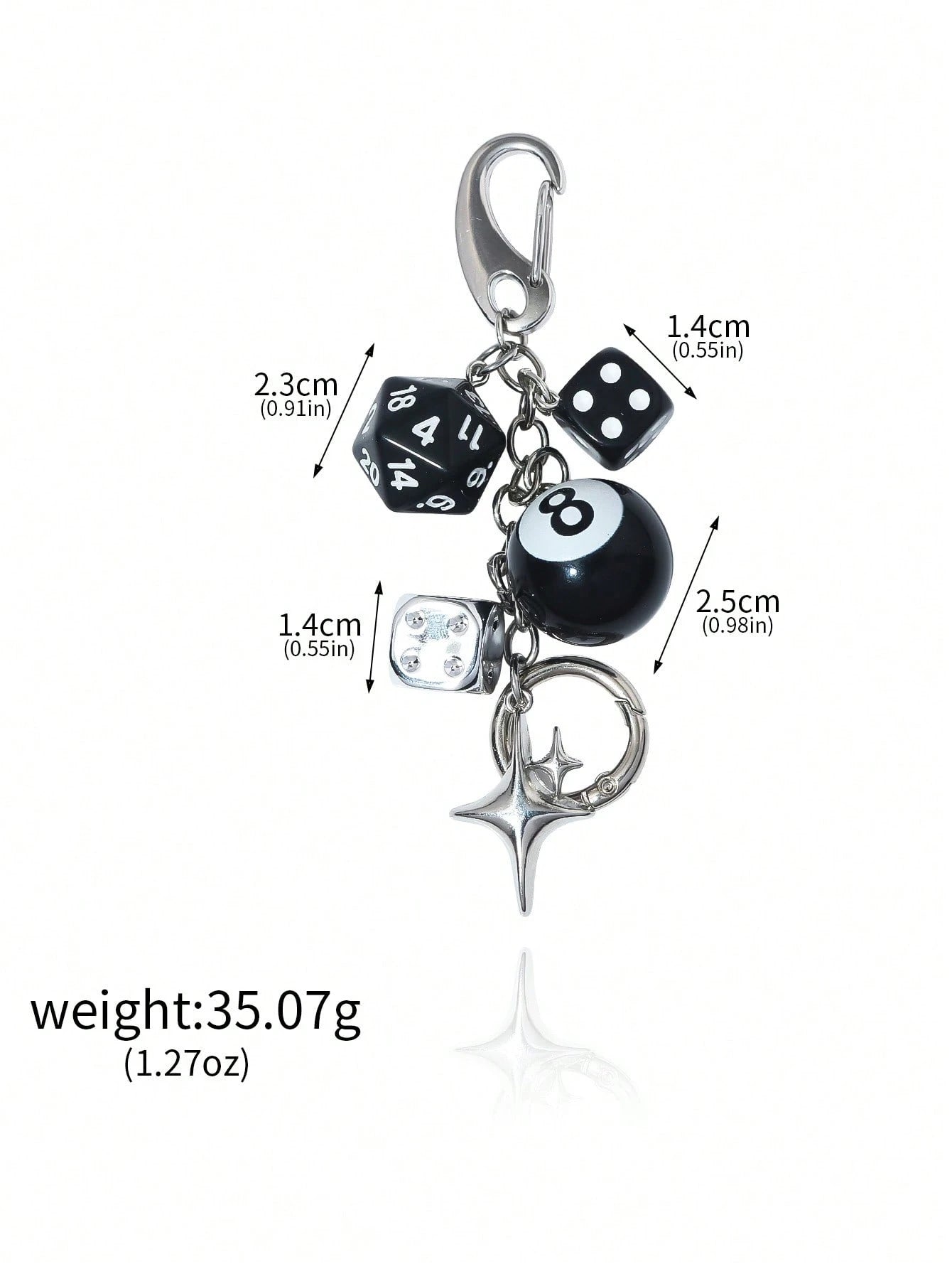 Handmade Y2K Style Destiny Dice Keychain With 8 Ball Pendant- Unisex Subculture Bag Charm & Fashion Accessory Cross