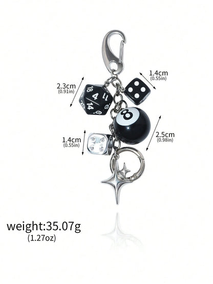 Handmade Y2K Style Destiny Dice Keychain With 8 Ball Pendant- Unisex Subculture Bag Charm & Fashion Accessory Cross