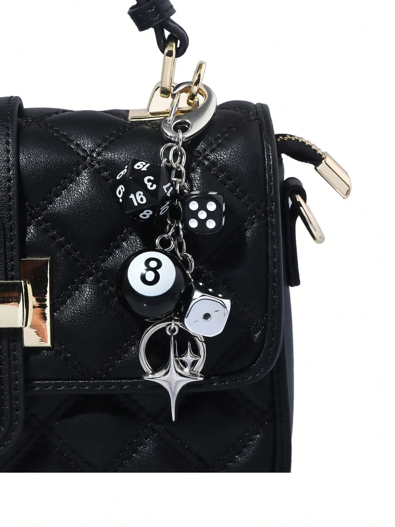 Handmade Y2K Style Destiny Dice Keychain With 8 Ball Pendant- Unisex Subculture Bag Charm & Fashion Accessory Cross