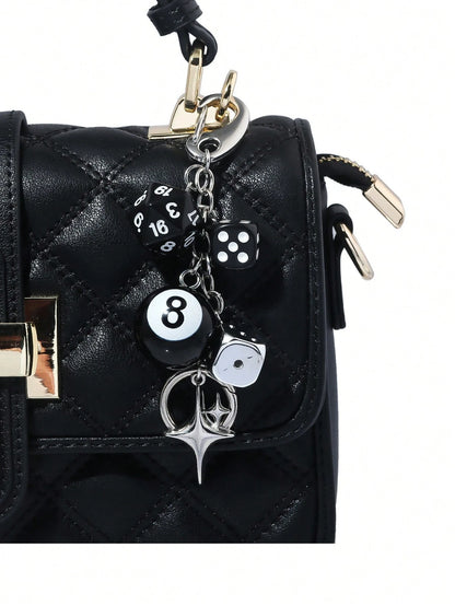 Handmade Y2K Style Destiny Dice Keychain With 8 Ball Pendant- Unisex Subculture Bag Charm & Fashion Accessory Cross
