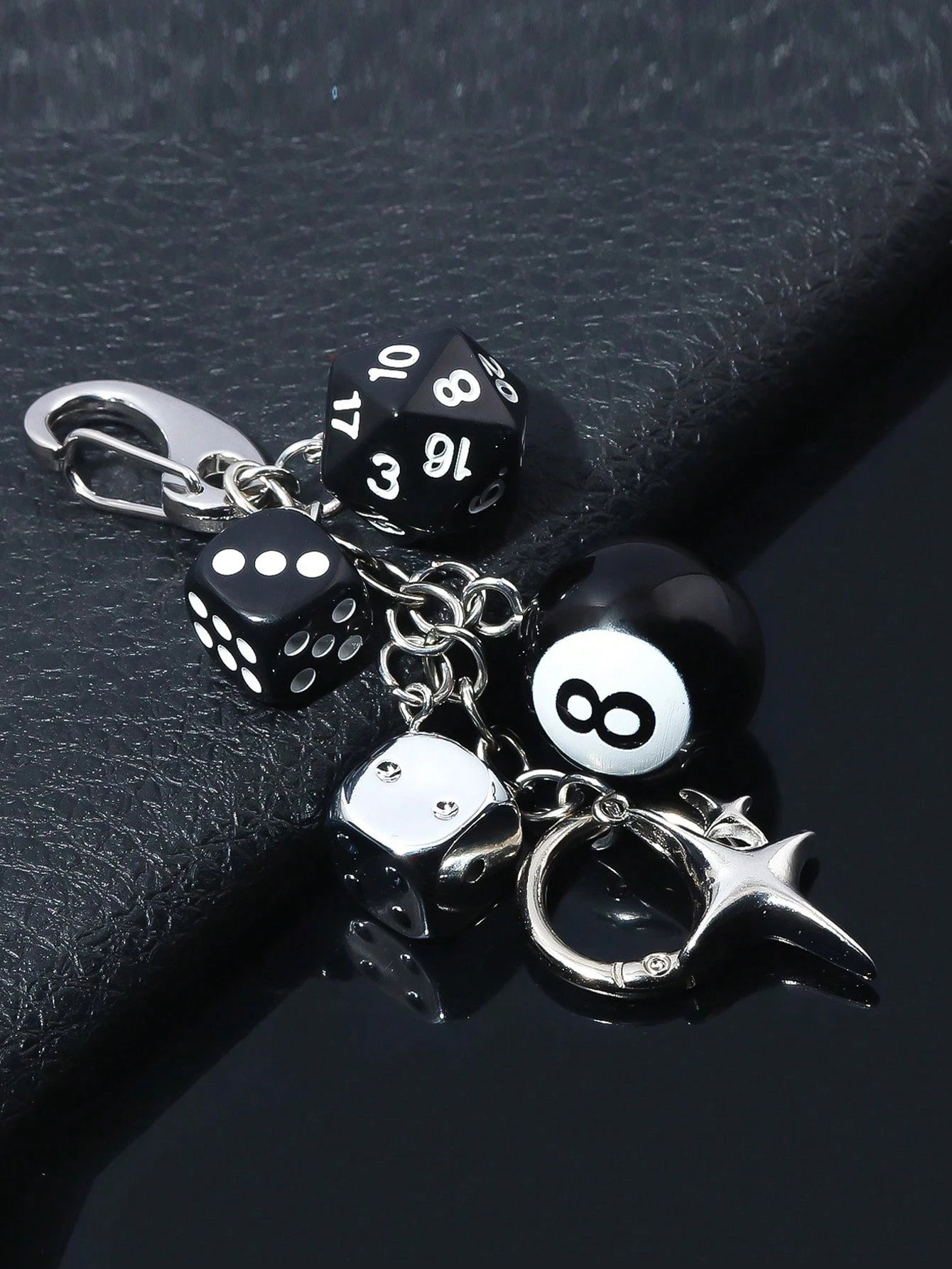 Handmade Y2K Style Destiny Dice Keychain With 8 Ball Pendant- Unisex Subculture Bag Charm & Fashion Accessory Cross