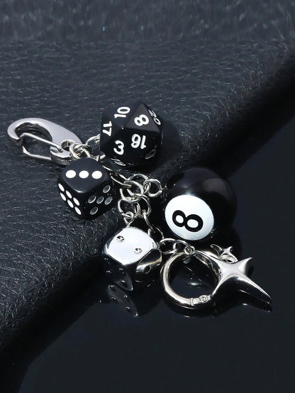 Handmade Y2K Style Destiny Dice Keychain With 8 Ball Pendant- Unisex Subculture Bag Charm & Fashion Accessory Cross