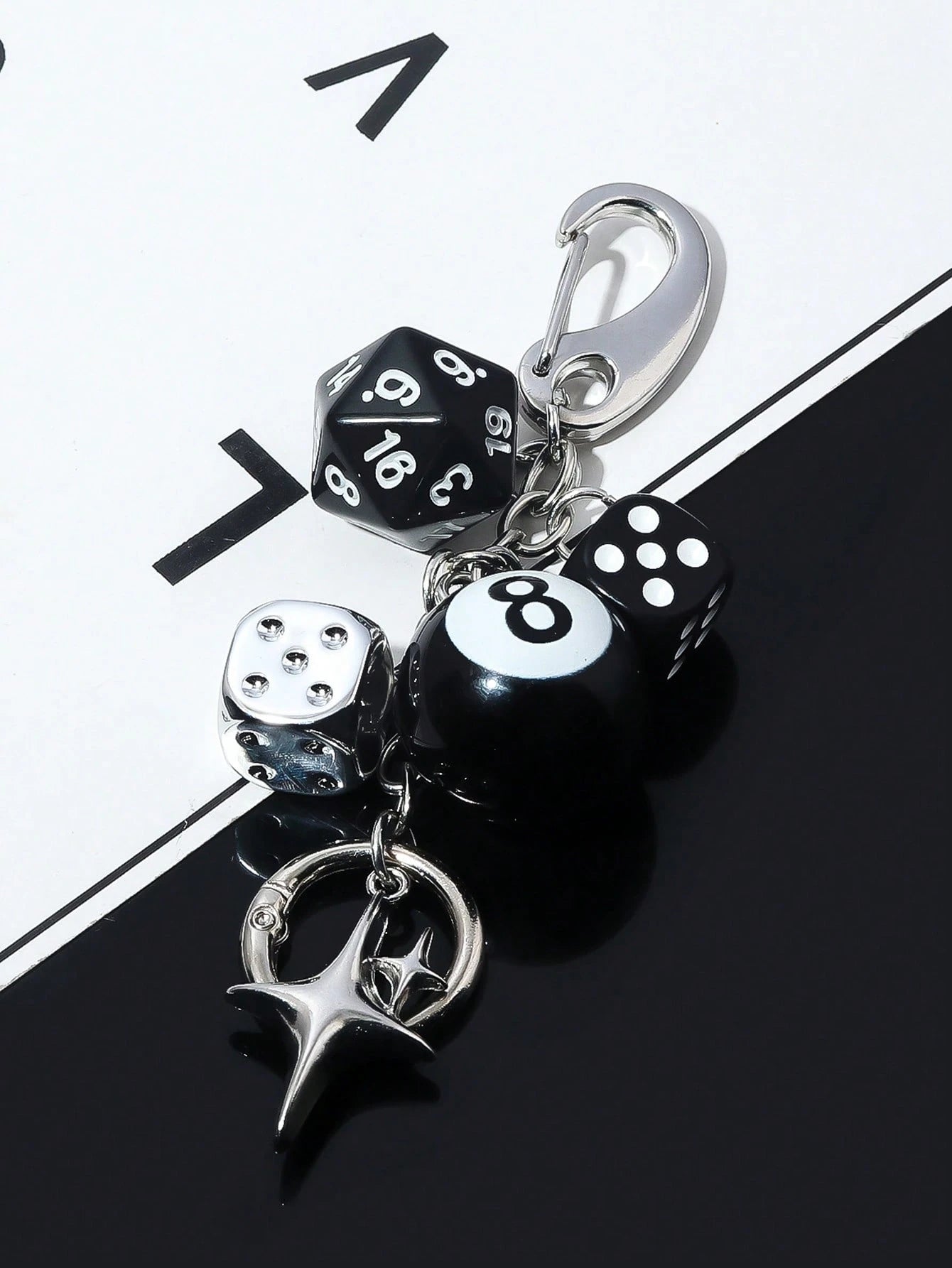 Handmade Y2K Style Destiny Dice Keychain With 8 Ball Pendant- Unisex Subculture Bag Charm & Fashion Accessory Cross