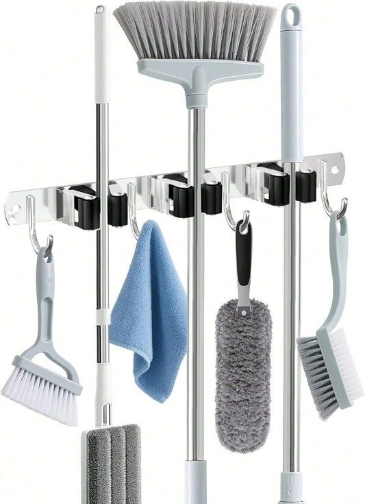 HANZENMA Broom Holder Wall Mount, Broom Organizer Wall Mount Stainless Steel Broom And Mop Hanger Heavy Duty Storage Organization For Home Kitchen