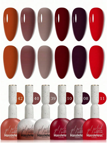 Hassleless 6pcs Atmosphere Versatile Nail Gel Set, Elegant Glossy Finish Fashion LED Salon Nail Gel, Suitable For Girls DIY, Essential Holiday Gift For Women