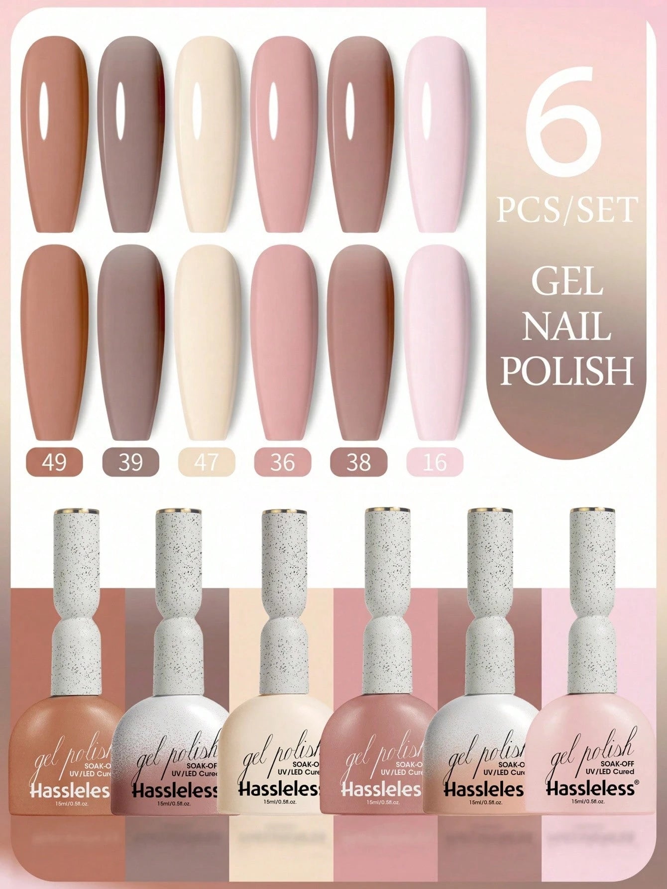 Hassleless 6pcs Atmosphere Versatile Nail Gel Set, Elegant Glossy Finish Fashion LED Salon Nail Gel, Suitable For Girls DIY, Essential Holiday Gift For Women