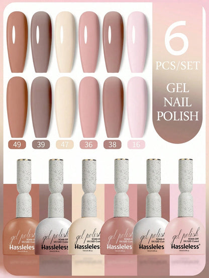 Hassleless 6pcs Atmosphere Versatile Nail Gel Set, Elegant Glossy Finish Fashion LED Salon Nail Gel, Suitable For Girls DIY, Essential Holiday Gift For Women