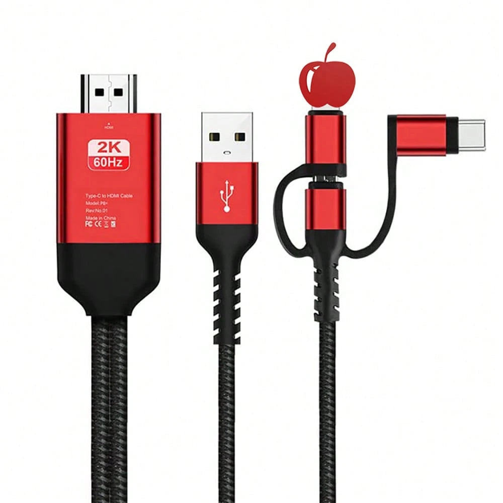 HD Cable To TV Adapter 2K 60Hz 1080P Mobile To TV HD Compatible With Android Phones With Type-C Port 3-In-1 Design Multi-Functional Plug-And-Play HD Cable Compatible With TVs/HDTVs/Blu-Ray Players