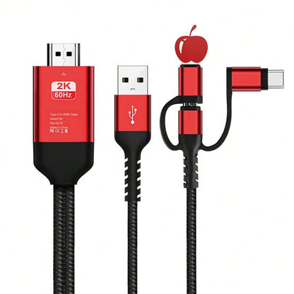 HD Cable To TV Adapter 2K 60Hz 1080P Mobile To TV HD Compatible With Android Phones With Type-C Port 3-In-1 Design Multi-Functional Plug-And-Play HD Cable Compatible With TVs/HDTVs/Blu-Ray Players