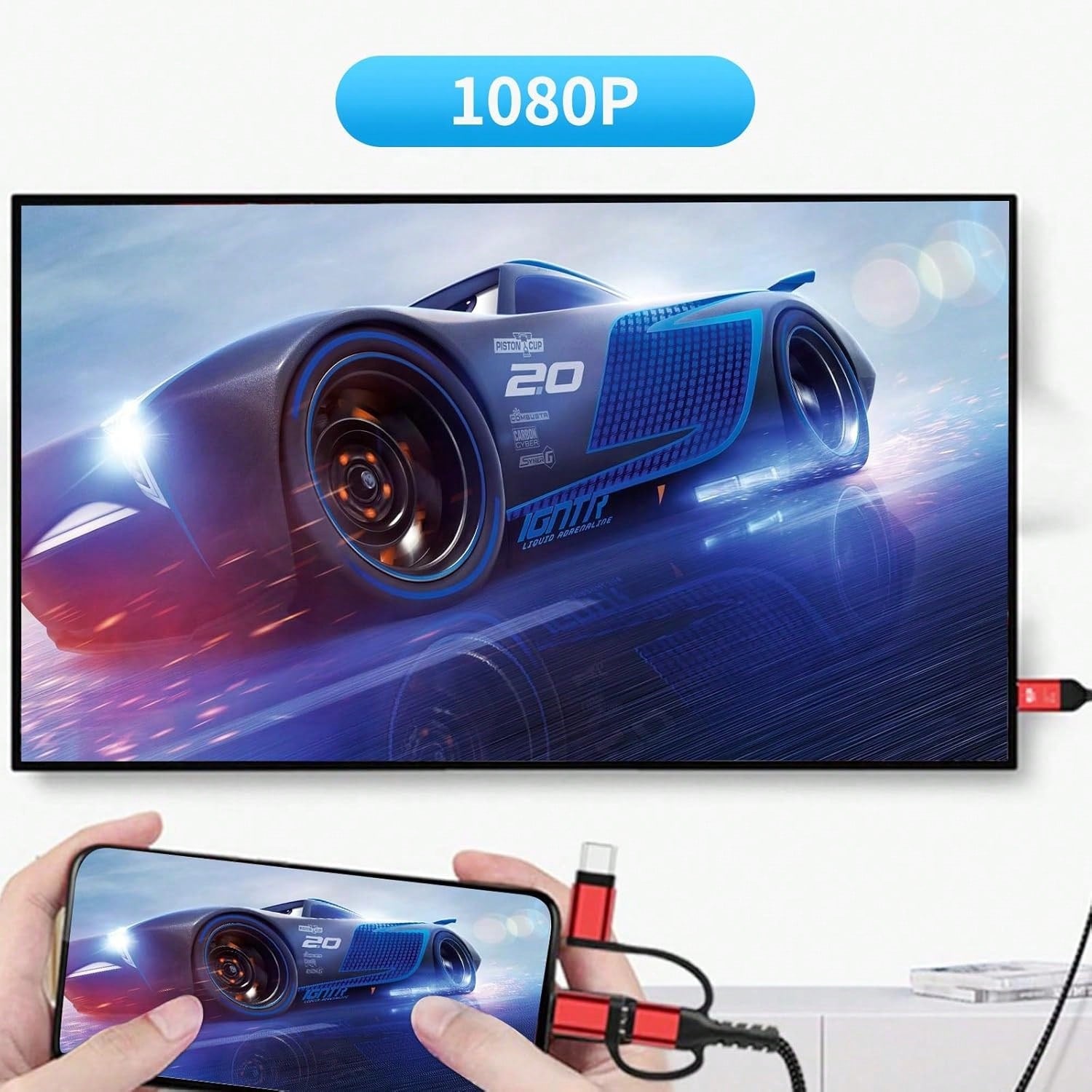HD Cable To TV Adapter 2K 60Hz 1080P Mobile To TV HD Compatible With Android Phones With Type-C Port 3-In-1 Design Multi-Functional Plug-And-Play HD Cable Compatible With TVs/HDTVs/Blu-Ray Players