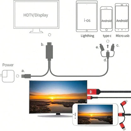 HD Cable To TV Adapter 2K 60Hz 1080P Mobile To TV HD Compatible With Android Phones With Type-C Port 3-In-1 Design Multi-Functional Plug-And-Play HD Cable Compatible With TVs/HDTVs/Blu-Ray Players