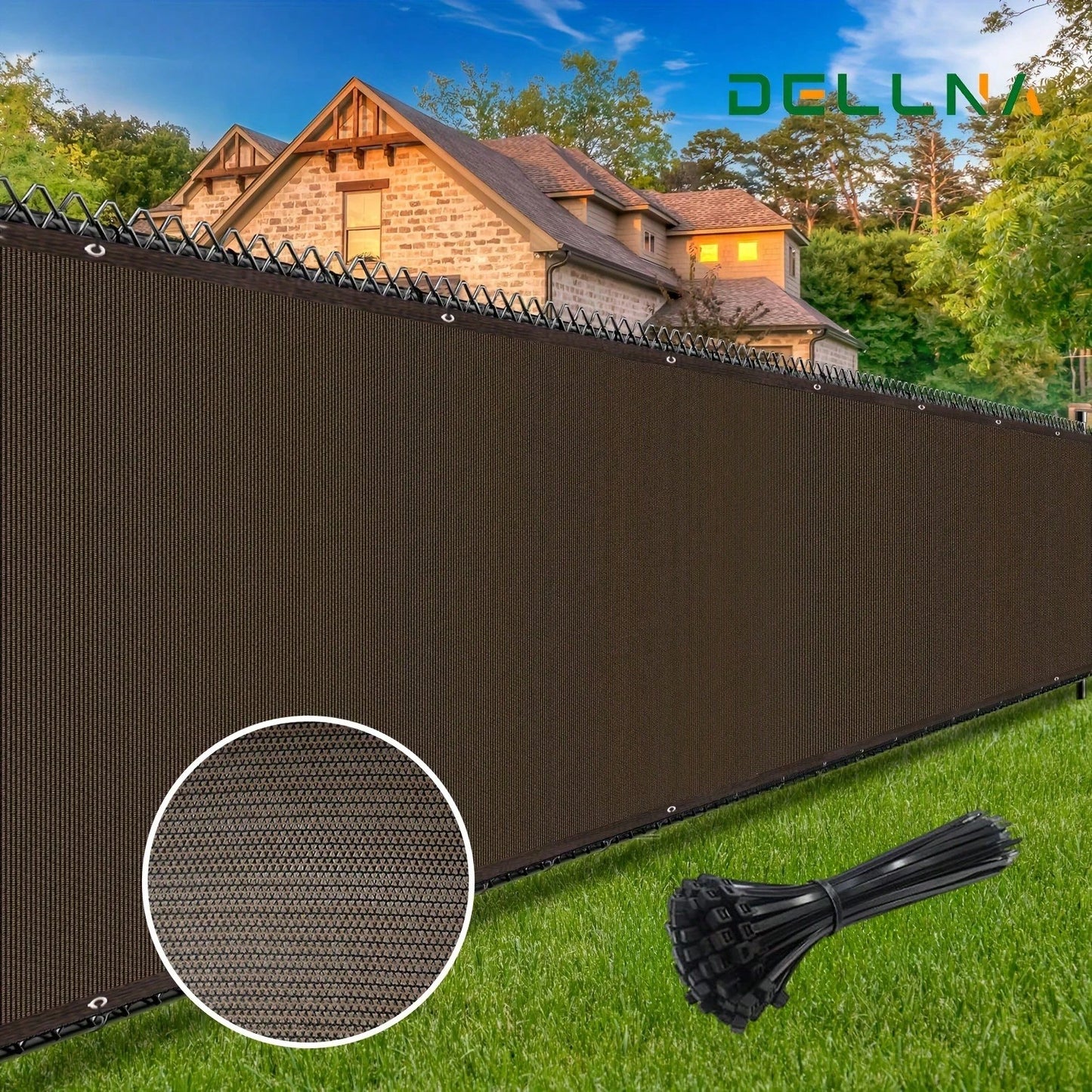 Heavy-Duty Plastic Outdoor Privacy Net Screen With Brown Edging- UV-Blocking & Windproof Semi- Fence Panel, 81-90% Shading Rate, Grommets & Zip Ties Included For Easy Installation- Ideal For Backyar
