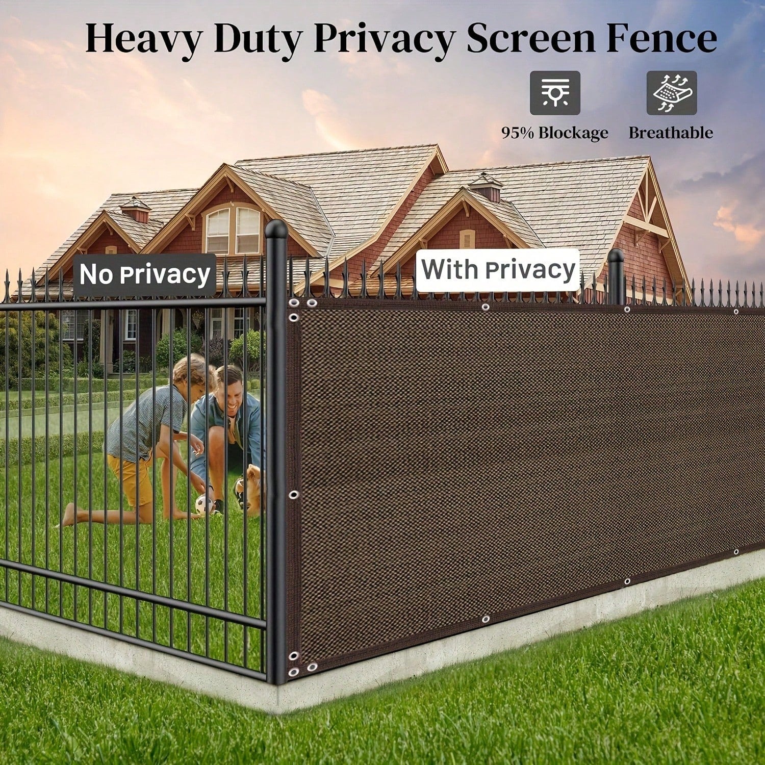 Heavy-Duty Plastic Outdoor Privacy Net Screen With Brown Edging- UV-Blocking & Windproof Semi- Fence Panel, 81-90% Shading Rate, Grommets & Zip Ties Included For Easy Installation- Ideal For Backyar