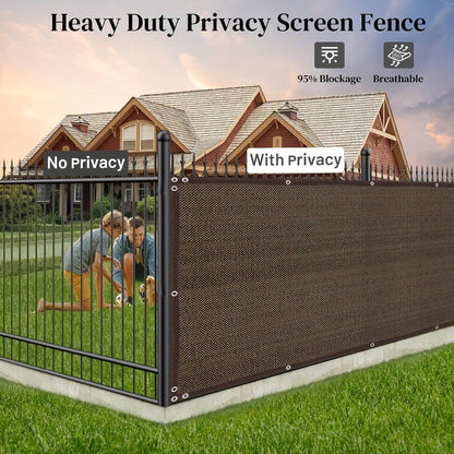 Heavy-Duty Plastic Outdoor Privacy Net Screen With Brown Edging- UV-Blocking & Windproof Semi- Fence Panel, 81-90% Shading Rate, Grommets & Zip Ties Included For Easy Installation- Ideal For Backyar