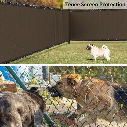 Heavy-Duty Plastic Outdoor Privacy Net Screen With Brown Edging- UV-Blocking & Windproof Semi- Fence Panel, 81-90% Shading Rate, Grommets & Zip Ties Included For Easy Installation- Ideal For Backyar