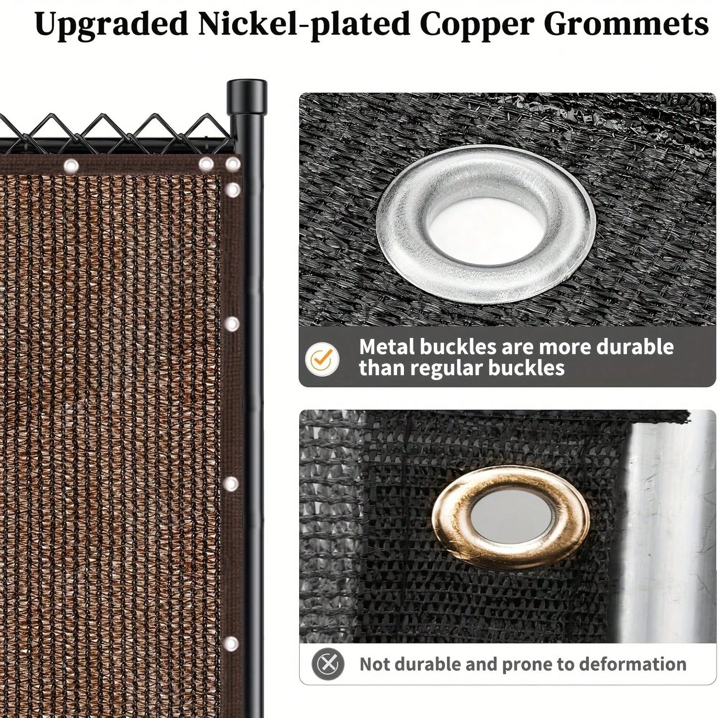 Heavy-Duty Plastic Outdoor Privacy Net Screen With Brown Edging- UV-Blocking & Windproof Semi- Fence Panel, 81-90% Shading Rate, Grommets & Zip Ties Included For Easy Installation- Ideal For Backyar