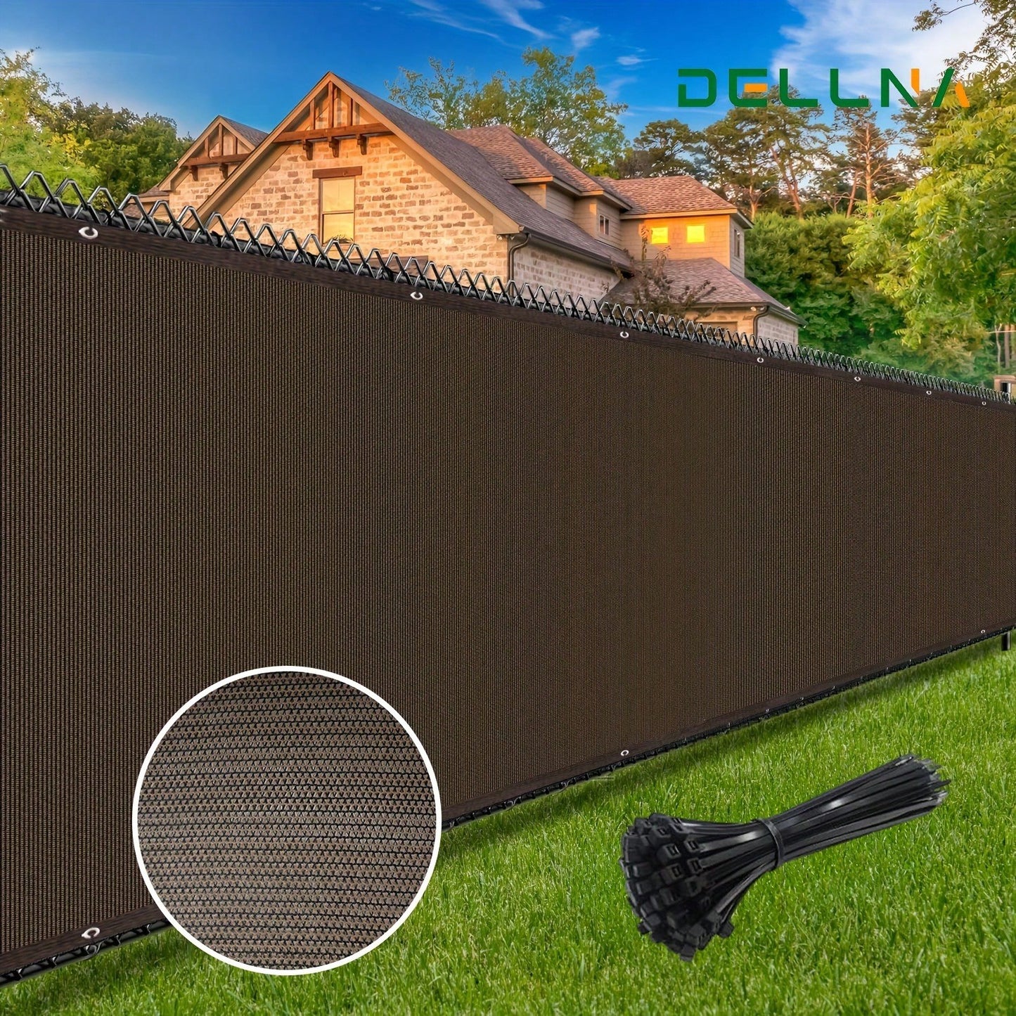 Heavy-Duty Plastic Outdoor Privacy Net Screen With Brown Edging- UV-Blocking & Windproof Semi- Fence Panel, 81-90% Shading Rate, Grommets & Zip Ties Included For Easy Installation- Ideal For Backyar