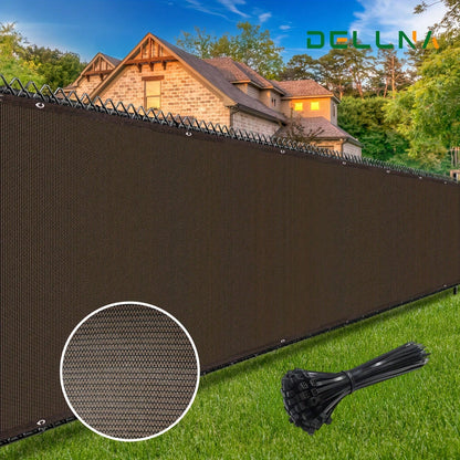Heavy-Duty Plastic Outdoor Privacy Net Screen With Brown Edging- UV-Blocking & Windproof Semi- Fence Panel, 81-90% Shading Rate, Grommets & Zip Ties Included For Easy Installation- Ideal For Backyar