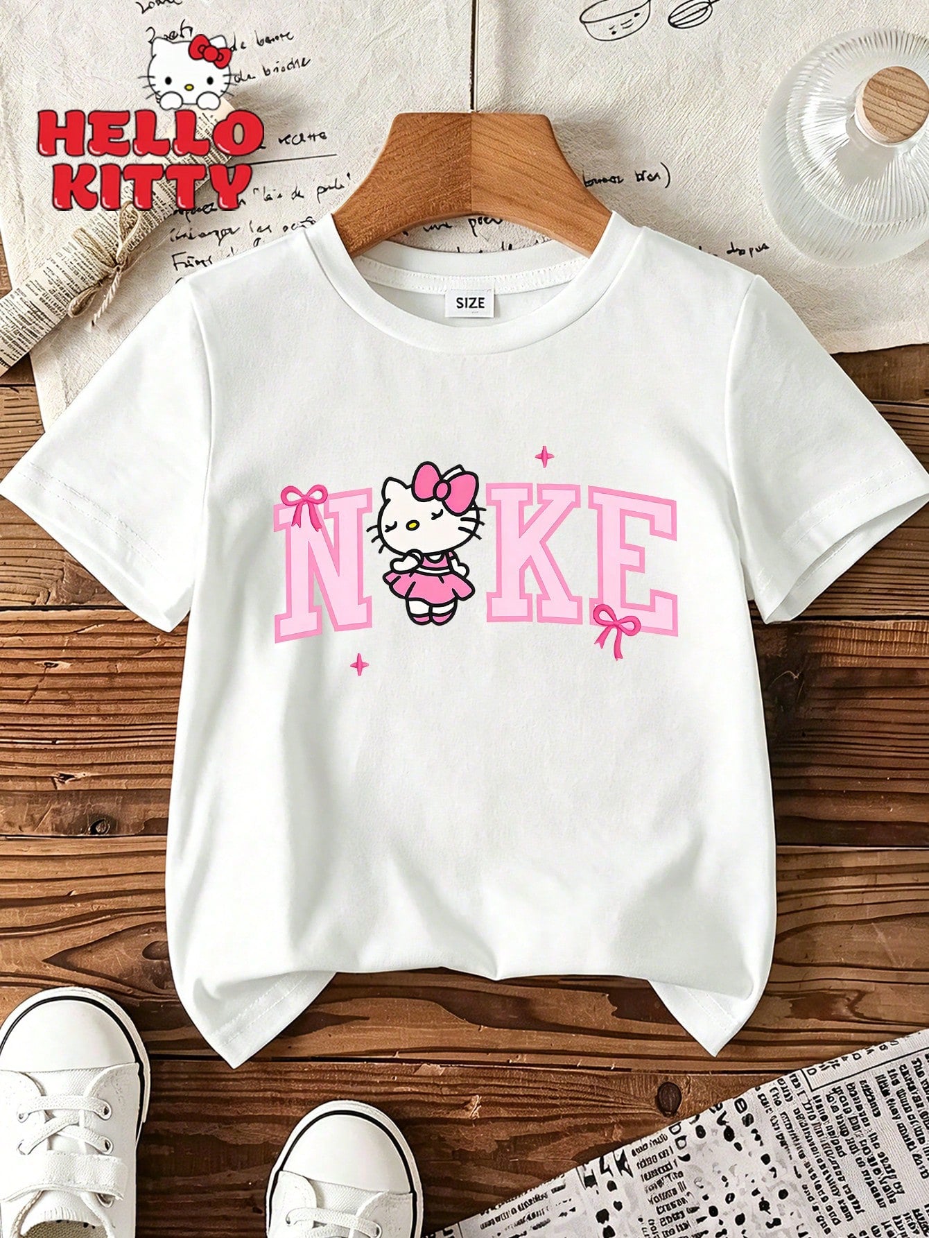 Hello Kitty Collaboration Toddler Girls Pink Letter Graphic Cute Short Sleeve Tee- Ultra-Soft & Breathable Summer Everyday Wear For 6M-3Y
