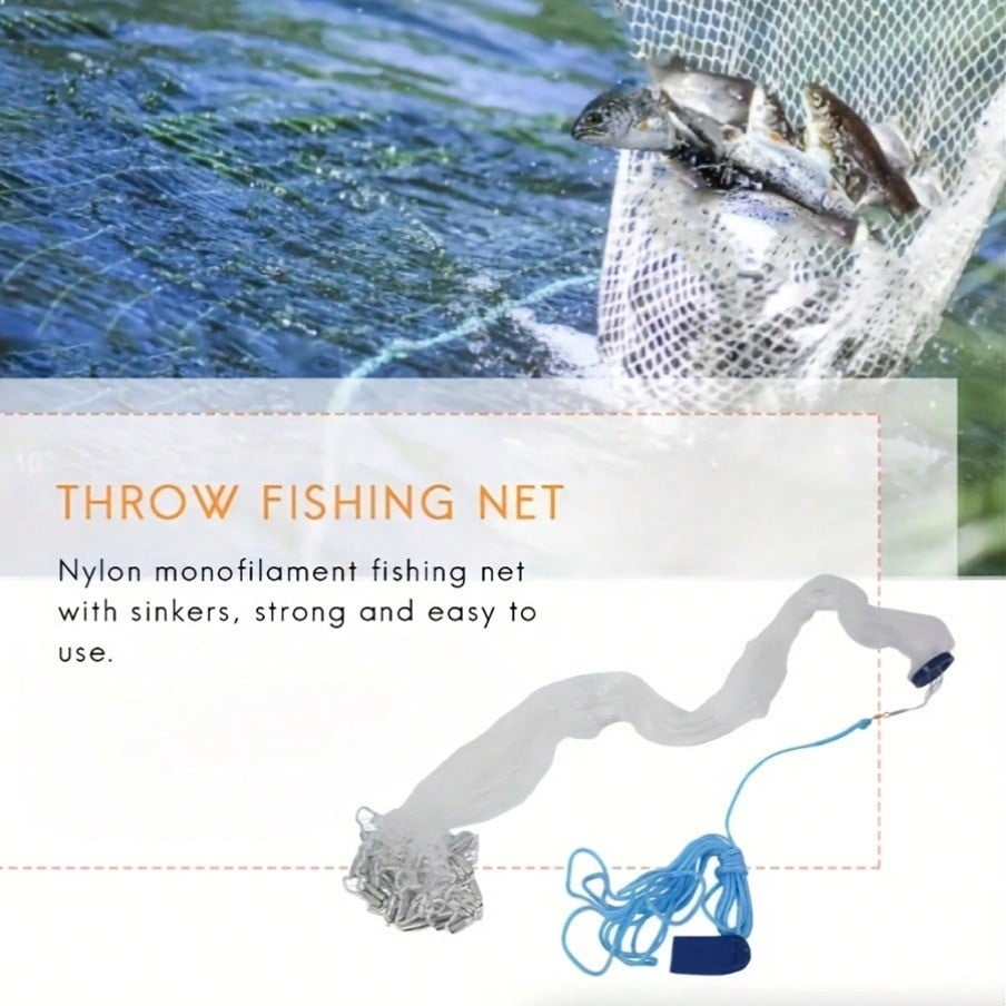 High Quality Nylon Fishing Net, 8 Feet, Handmade American Mesh, Suitable For Various Fish, Equipped With Zinc Alloy Heavy Objects, Durable And Efficient, Suitable For Fishermen To Use