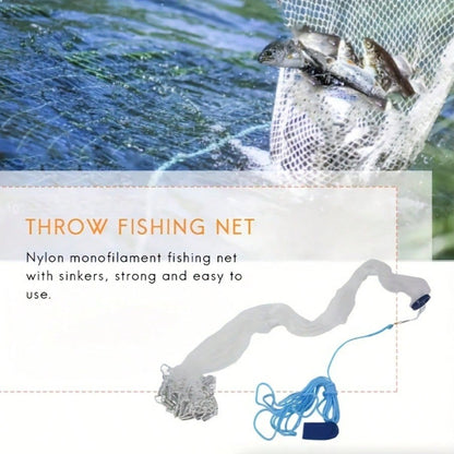 High Quality Nylon Fishing Net, 8 Feet, Handmade American Mesh, Suitable For Various Fish, Equipped With Zinc Alloy Heavy Objects, Durable And Efficient, Suitable For Fishermen To Use