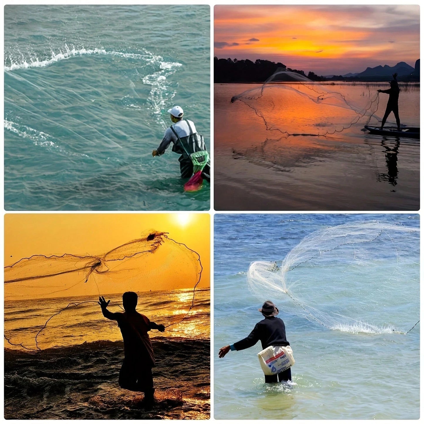 High Quality Nylon Fishing Net, 8 Feet, Handmade American Mesh, Suitable For Various Fish, Equipped With Zinc Alloy Heavy Objects, Durable And Efficient, Suitable For Fishermen To Use