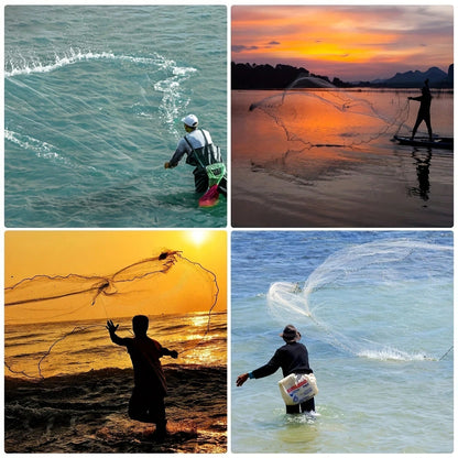 High Quality Nylon Fishing Net, 8 Feet, Handmade American Mesh, Suitable For Various Fish, Equipped With Zinc Alloy Heavy Objects, Durable And Efficient, Suitable For Fishermen To Use