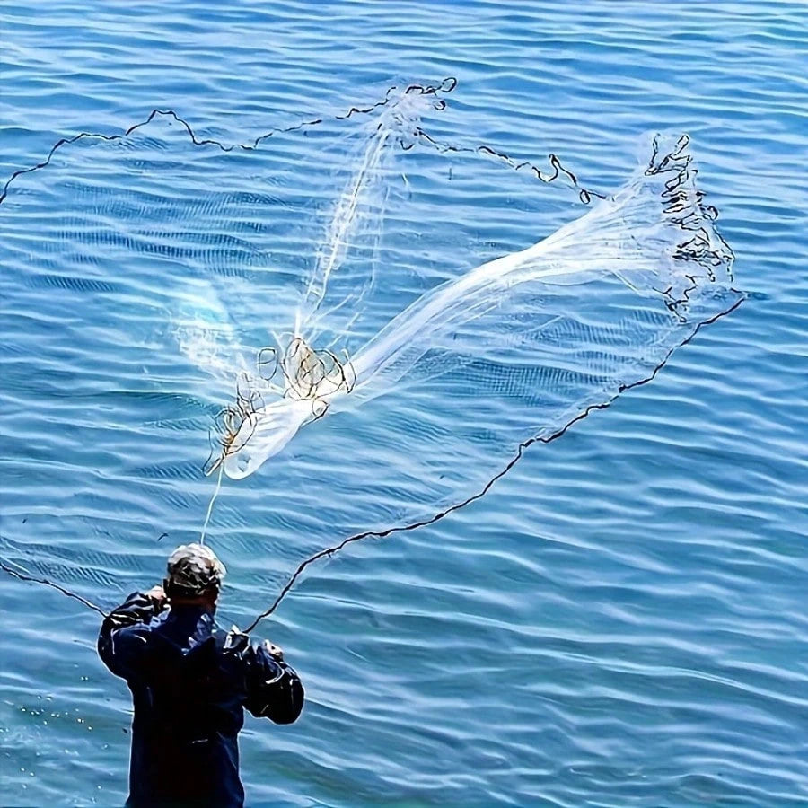 High Quality Nylon Fishing Net, 8 Feet, Handmade American Mesh, Suitable For Various Fish, Equipped With Zinc Alloy Heavy Objects, Durable And Efficient, Suitable For Fishermen To Use