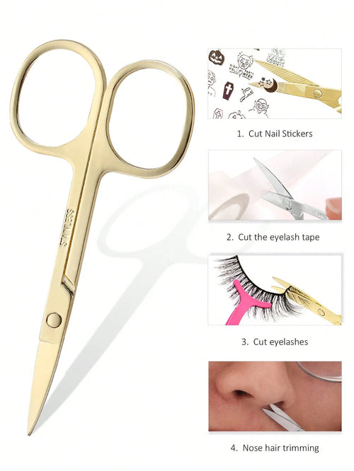 HMQ beauty 1pc Stainless Steel Eyebrow Scissors, False Eyelash, Nose Hair, Beard & Eyebrow Trimmer, Facial Hair Removal Tool