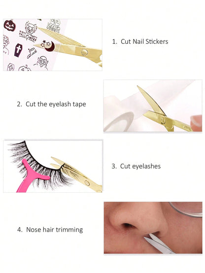 HMQ beauty 1pc Stainless Steel Eyebrow Scissors, False Eyelash, Nose Hair, Beard & Eyebrow Trimmer, Facial Hair Removal Tool