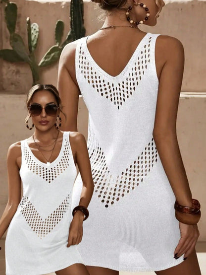 Hollow Geometric Pattern Knitted Plus Size Cover Up, Vacation Spring Summer Knit Plus Size Dress/Women's Vacation Clothing/Women's Summer Clothing/Plus Size Women's Vacation/Women's Beach Wear/Plus Si