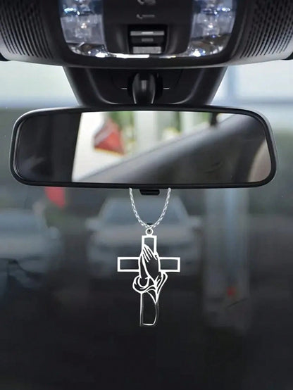 Hollow Prayer Gesture Cross Pendant, Car Interior Decor Charm, Elegant Cross Pendant