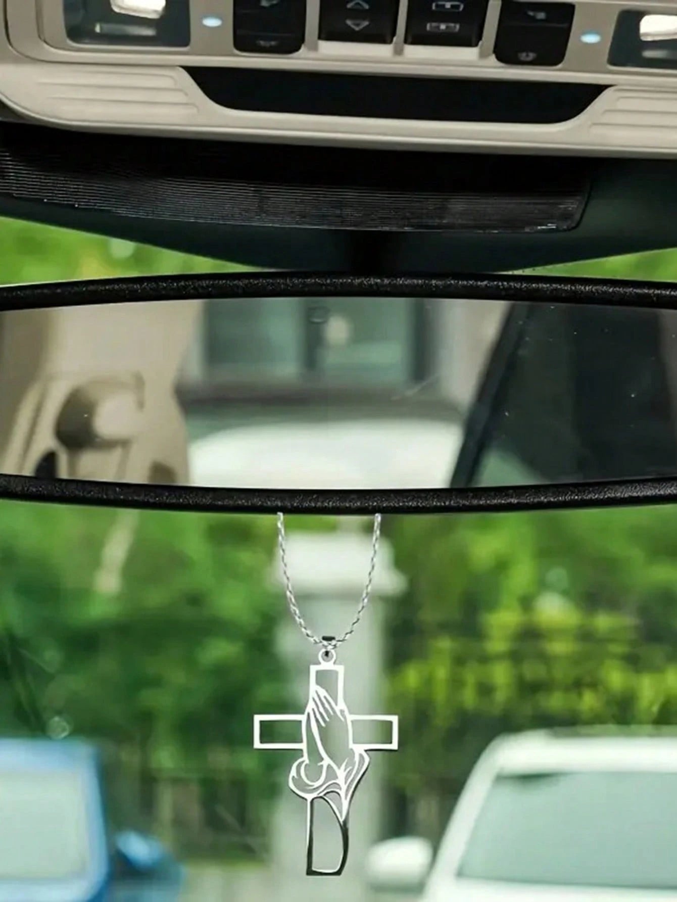 Hollow Prayer Gesture Cross Pendant, Car Interior Decor Charm, Elegant Cross Pendant