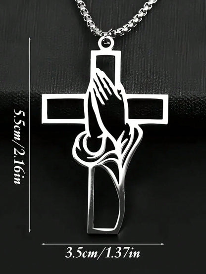 Hollow Prayer Gesture Cross Pendant, Car Interior Decor Charm, Elegant Cross Pendant