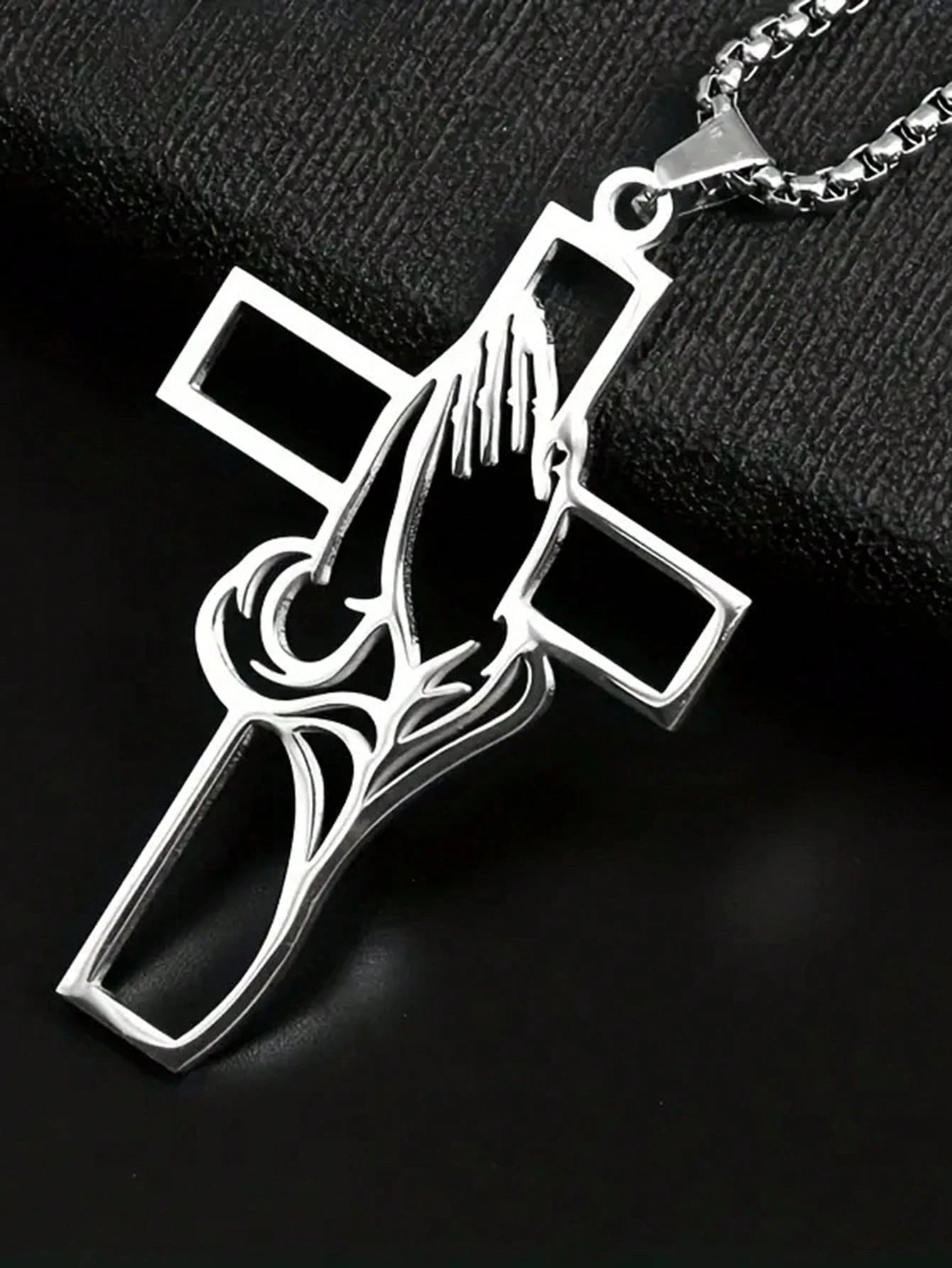 Hollow Prayer Gesture Cross Pendant, Car Interior Decor Charm, Elegant Cross Pendant