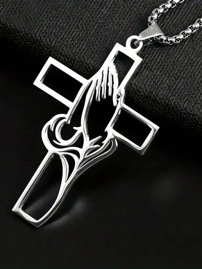 Hollow Prayer Gesture Cross Pendant, Car Interior Decor Charm, Elegant Cross Pendant