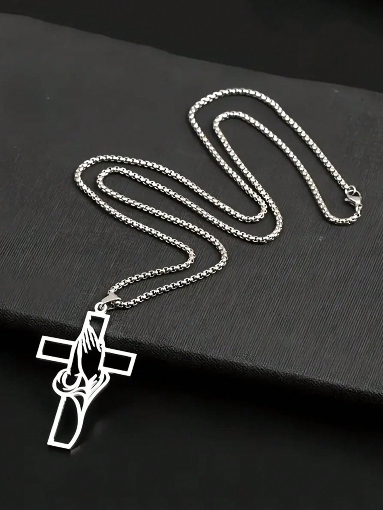 Hollow Prayer Gesture Cross Pendant, Car Interior Decor Charm, Elegant Cross Pendant