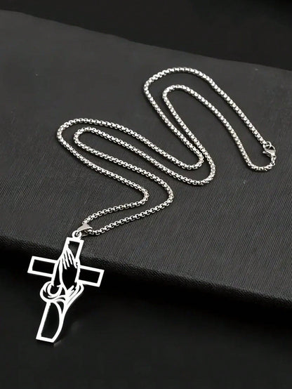 Hollow Prayer Gesture Cross Pendant, Car Interior Decor Charm, Elegant Cross Pendant