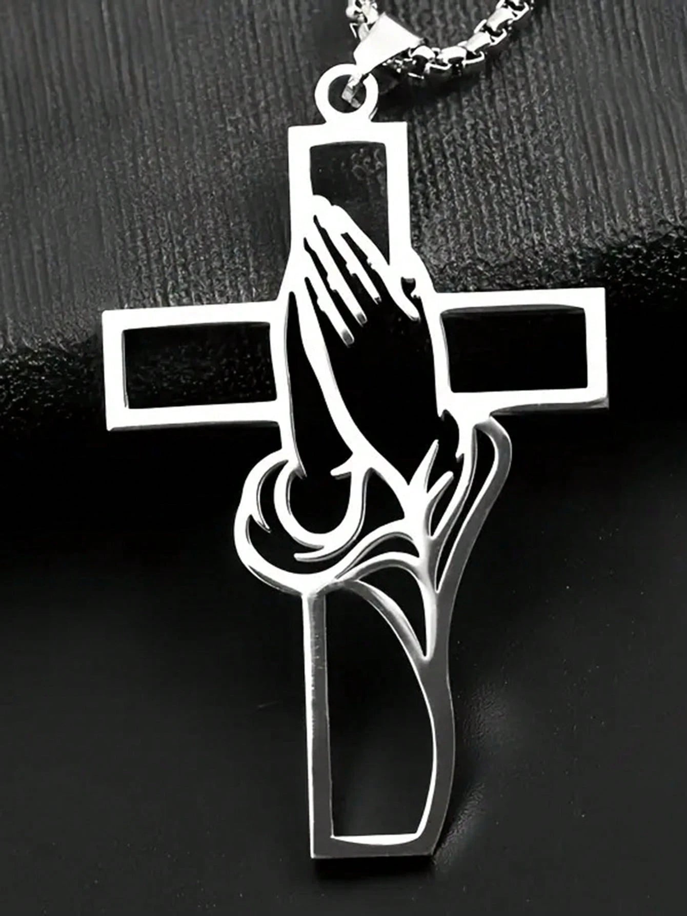Hollow Prayer Gesture Cross Pendant, Car Interior Decor Charm, Elegant Cross Pendant